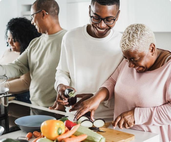 A family preparing dinner together